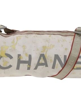 Very Rare authentic Chanel Sportsline small drum bag white gray red